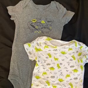 6-12 months 2 pack dinosaur onesies with different design and prints